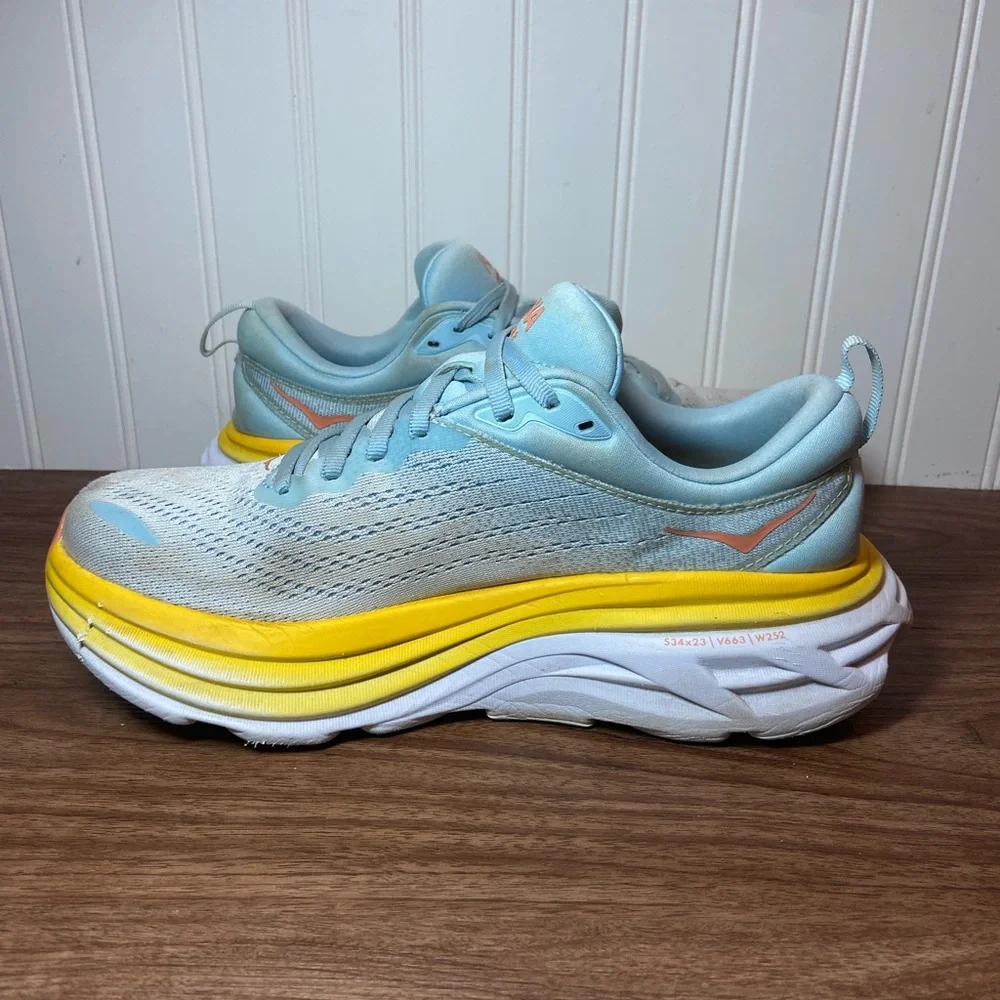 Hoka Bondi 8 Sneakers Blue Orange Yellow Low Top Lace Up Women’s 8.5 - Picture 7 of 14